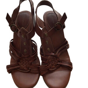 Franco Fortini Braided Leather Wood Wedge Cut Out